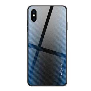 For iPhone XS Max Texture Gradient Glass Protective Case(Blue)