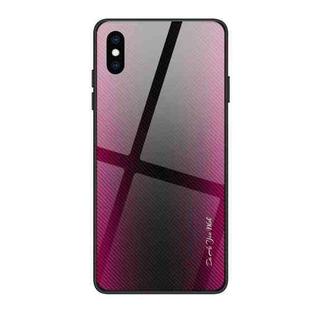 For iPhone XS Max Texture Gradient Glass Protective Case(Rose Red)