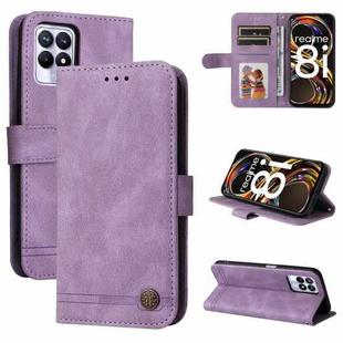 For OPPO Realme 8i Skin Feel Life Tree Metal Button Horizontal Flip Leather Phone Case(Purple)