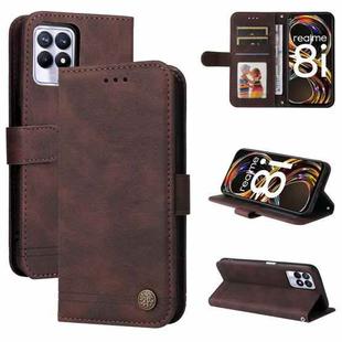 For OPPO Realme 8i Skin Feel Life Tree Metal Button Horizontal Flip Leather Phone Case(Brown)