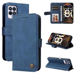 For OPPO Realme 8i Skin Feel Life Tree Metal Button Horizontal Flip Leather Phone Case(Blue)