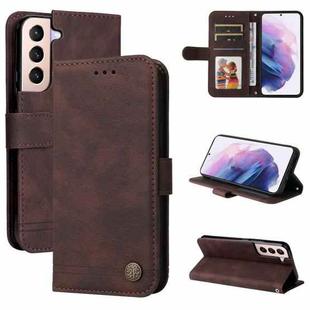 For Samsung Galaxy S22+ 5G Skin Feel Life Tree Metal Button Horizontal Flip Leather Phone Case(Brown)
