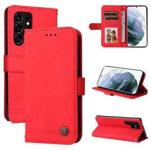 For Samsung Galaxy S22 Ultra Skin Feel Life Tree Metal Button Horizontal Flip Leather Phone Case(Red)