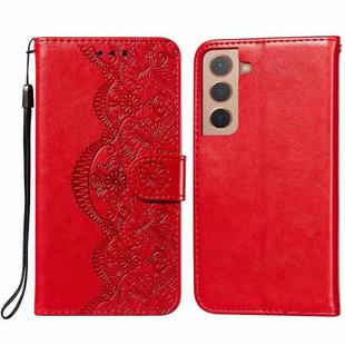 For Samsung Galaxy S22 5G Flower Vine Embossing Pattern Horizontal Flip Leather Phone Case with Card Slot & Holder & Wallet & Lanyard(Red)