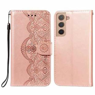 For Samsung Galaxy S22+ 5G Flower Vine Embossing Pattern Horizontal Flip Leather Phone Case with Card Slot & Holder & Wallet & Lanyard(Rose Gold)