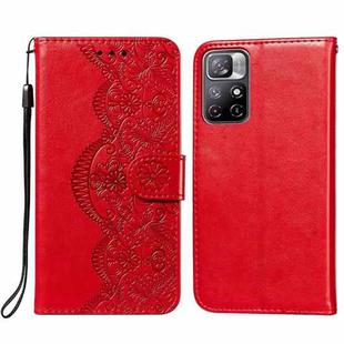 For Xiaomi Redmi Note 11 Flower Vine Embossing Pattern Horizontal Flip Leather Phone Case with Card Slot & Holder & Wallet & Lanyard(Red)