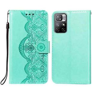For Xiaomi Redmi Note 11 Flower Vine Embossing Pattern Horizontal Flip Leather Phone Case with Card Slot & Holder & Wallet & Lanyard(Green)