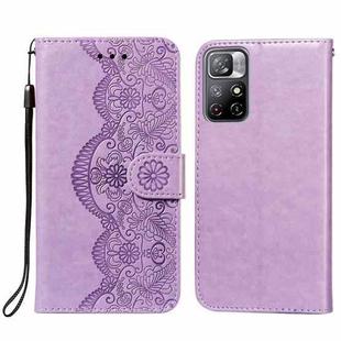 For Xiaomi Redmi Note 11 Flower Vine Embossing Pattern Horizontal Flip Leather Phone Case with Card Slot & Holder & Wallet & Lanyard(Purple)