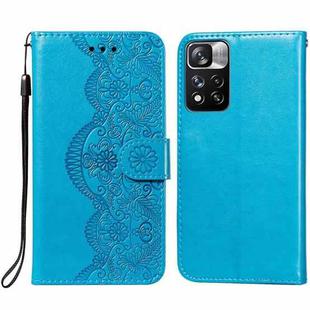 For Xiaomi Redmi Note 11 Pro Flower Vine Embossing Pattern Horizontal Flip Leather Phone Case with Card Slot & Holder & Wallet & Lanyard(Blue)