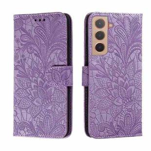 For Samsung Galaxy S22 5G Lace Flower Leather Phone Case with Holder & Card Slots & Wallet & Photo Frame(Purple)