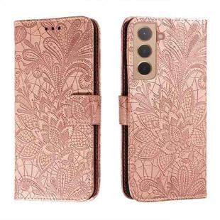 For Samsung Galaxy S22 5G Lace Flower Leather Phone Case with Holder & Card Slots & Wallet & Photo Frame(Rose Gold)