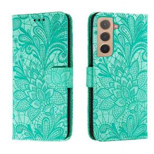 For Samsung Galaxy S22 5G Lace Flower Leather Phone Case with Holder & Card Slots & Wallet & Photo Frame(Green)