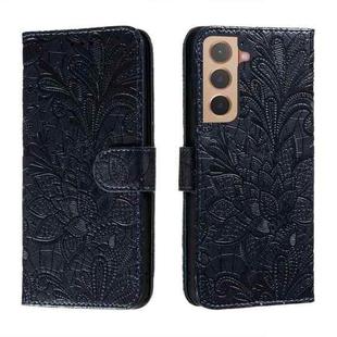 For Samsung Galaxy S22 5G Lace Flower Leather Phone Case with Holder & Card Slots & Wallet & Photo Frame(Dark Blue)