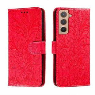 For Samsung Galaxy S22 5G Lace Flower Leather Phone Case with Holder & Card Slots & Wallet & Photo Frame(Red)