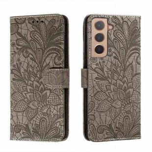 For Samsung Galaxy S22+ 5G Lace Flower Leather Phone Case with Holder & Card Slots & Wallet & Photo Frame(Grey)