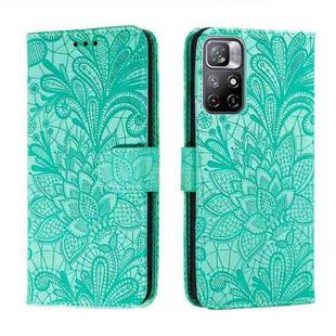 For Xiaomi Redmi Note 11 Lace Flower Leather Phone Case with Holder & Card Slots & Wallet & Photo Frame(Green)
