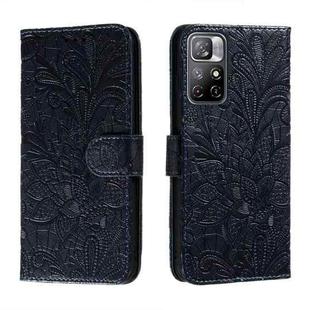For Xiaomi Redmi Note 11 Lace Flower Leather Phone Case with Holder & Card Slots & Wallet & Photo Frame(Dark Blue)