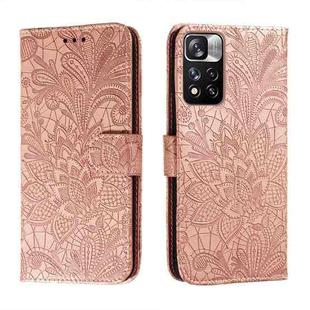 For Xiaomi Redmi Note 11 Pro Lace Flower Leather Phone Case with Holder & Card Slots & Wallet & Photo Frame(Rose Gold)