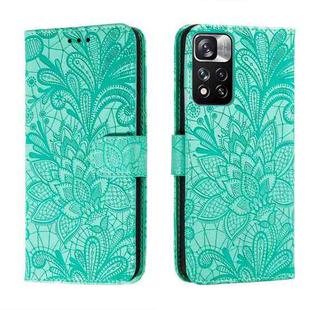 For Xiaomi Redmi Note 11 Pro Lace Flower Leather Phone Case with Holder & Card Slots & Wallet & Photo Frame(Green)
