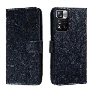 For Xiaomi Redmi Note 11 Pro Lace Flower Leather Phone Case with Holder & Card Slots & Wallet & Photo Frame(Dark Blue)