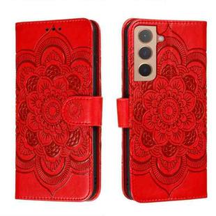 For Samsung Galaxy S22 5G Sun Mandala Embossing Pattern Phone Leather Case with Holder & Card Slots & Wallet & Lanyard(Red)