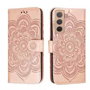 For Samsung Galaxy S22 5G Sun Mandala Embossing Pattern Phone Leather Case with Holder & Card Slots & Wallet & Lanyard(Rose Gold)