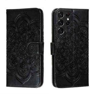 For Samsung Galaxy S22 Ultra 5G Sun Mandala Embossing Pattern Phone Leather Case with Holder & Card Slots & Wallet & Lanyard(Black)