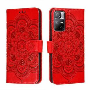 For Xiaomi Redmi Note 11 Sun Mandala Embossing Pattern Phone Leather Case with Holder & Card Slots & Wallet & Lanyard(Red)