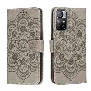 For Xiaomi Redmi Note 11 Sun Mandala Embossing Pattern Phone Leather Case with Holder & Card Slots & Wallet & Lanyard(Grey)