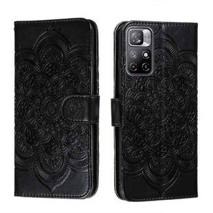 For Xiaomi Redmi Note 11 Sun Mandala Embossing Pattern Phone Leather Case with Holder & Card Slots & Wallet & Lanyard(Black)