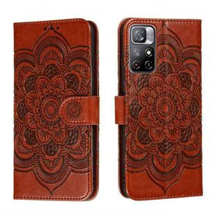 For Xiaomi Redmi Note 11 Sun Mandala Embossing Pattern Phone Leather Case with Holder & Card Slots & Wallet & Lanyard(Brown)