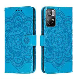For Xiaomi Redmi Note 11 Sun Mandala Embossing Pattern Phone Leather Case with Holder & Card Slots & Wallet & Lanyard(Blue)