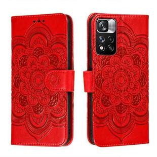 For Xiaomi Redmi Note 11 Pro Sun Mandala Embossing Pattern Phone Leather Case with Holder & Card Slots & Wallet & Lanyard(Red)