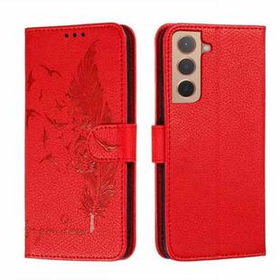 For Samsung Galaxy S22 5G Feather Pattern Litchi Texture Leather Phone Case with Holder & Card Slots & Wallet(Red)