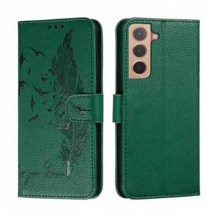 For Samsung Galaxy S22 5G Feather Pattern Litchi Texture Leather Phone Case with Holder & Card Slots & Wallet(Green)