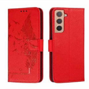 For Samsung Galaxy S22+ 5G Feather Pattern Litchi Texture Leather Phone Case with Holder & Card Slots & Wallet(Red)
