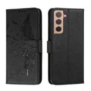 For Samsung Galaxy S22+ 5G Feather Pattern Litchi Texture Leather Phone Case with Holder & Card Slots & Wallet(Black)