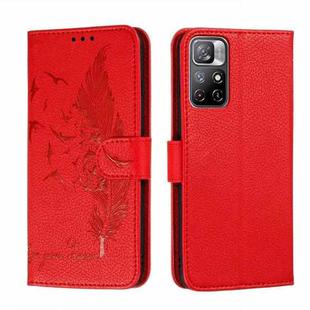 For Xiaomi Redmi Note 11 Feather Pattern Litchi Texture Leather Phone Case with Holder & Card Slots & Wallet(Red)