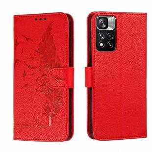 For Xiaomi Redmi Note 11 Pro Feather Pattern Litchi Texture Leather Phone Case with Holder & Card Slots & Wallet(Red)