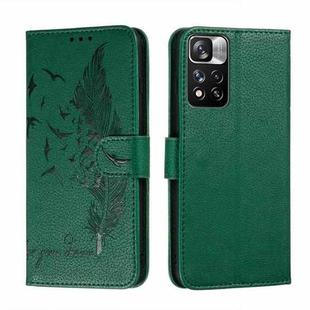 For Xiaomi Redmi Note 11 Pro Feather Pattern Litchi Texture Leather Phone Case with Holder & Card Slots & Wallet(Green)
