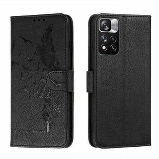For Xiaomi Redmi Note 11 Pro Feather Pattern Litchi Texture Leather Phone Case with Holder & Card Slots & Wallet(Black)