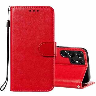 For Samsung Galaxy S22 Ultra 5G Solid Color Leather Phone Case with Holder & Card Slots & Wallet & Lanyard(Red)