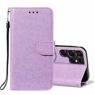 For Samsung Galaxy S22 Ultra 5G Solid Color Leather Phone Case with Holder & Card Slots & Wallet & Lanyard(Purple)