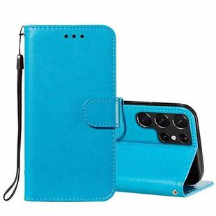 For Samsung Galaxy S22 Ultra 5G Solid Color Leather Phone Case with Holder & Card Slots & Wallet & Lanyard(Blue)