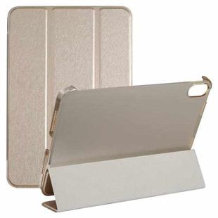 For iPad mini 6 Silk Texture Three-fold Horizontal Flip Leather Tablet Case with Holder(Gold)