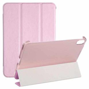 For iPad mini 6 Silk Texture Three-fold Horizontal Flip Leather Tablet Case with Holder(Pink)