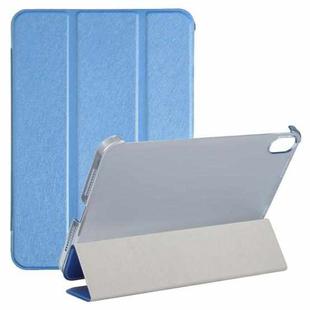 For iPad mini 6 Silk Texture Three-fold Horizontal Flip Leather Tablet Case with Holder(Blue)