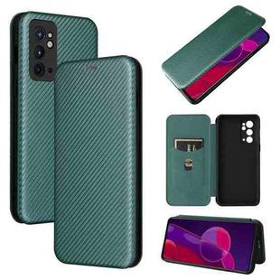 For OnePlus 9RT Carbon Fiber Texture Horizontal Flip Leather Phone Case(Green)