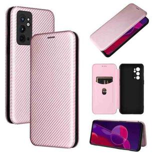 For OnePlus 9RT Carbon Fiber Texture Horizontal Flip Leather Phone Case(Pink)