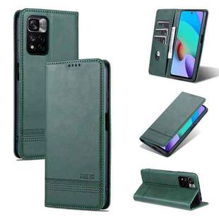 For Xiaomi Redmi Note 11 Pro / Note 11 Pro+ AZNS Magnetic Calf Texture Horizontal Flip Leather Phone Case(Dark Green)